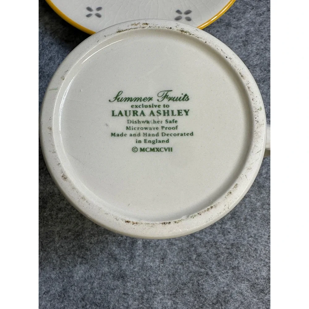 Laura Ashley Summer Fruits Lemon Cup and Saucer Set Made in England 1997